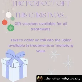 Posted @withregram • @_charlotteamethystbeauty 𝒯𝒽ℯ 𝒫ℯ𝓇𝒻ℯ𝒸𝓉 𝒢𝒾𝒻𝓉．．．
Gift vouchers available for all treatments or a monetary value, valid for 1 year from purchase 💌
Text 07880253605 to order or call in the salon
